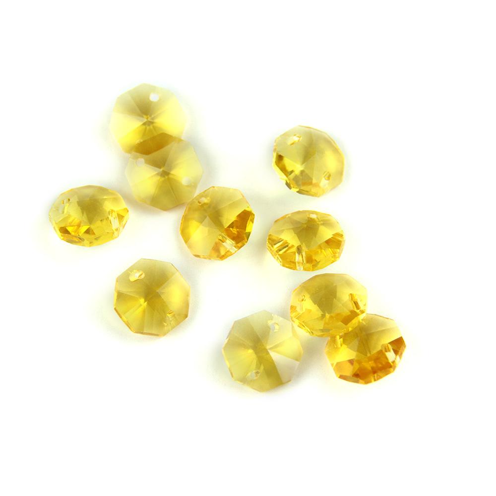 100Pcs 14Mm Crystal Chandelier Parts Glass Octagon Beads In 1 Hole/2 Holes Diy Strand Accessories Sucatchers For Home Decoration