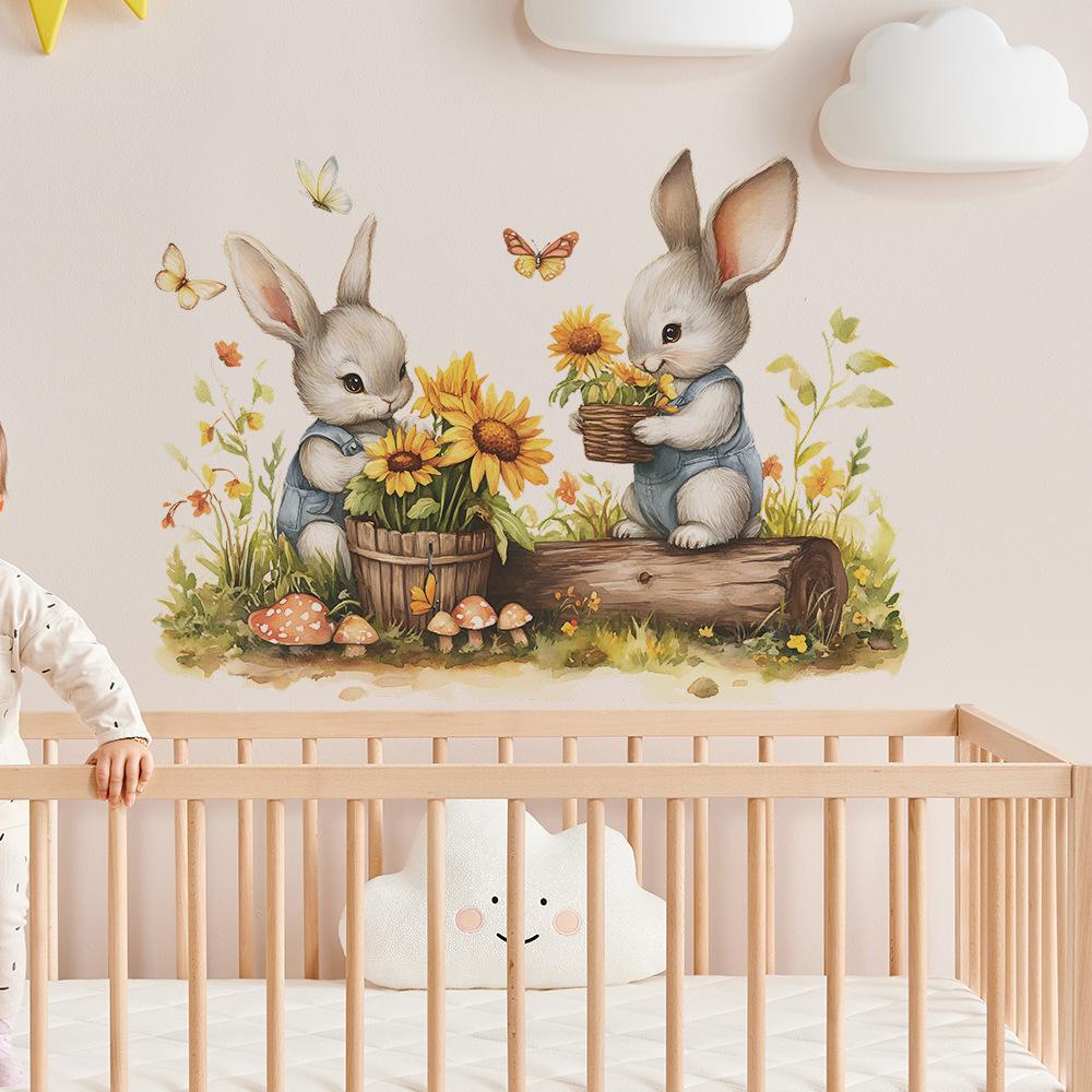 Hardworking Little Rabbit Garden Sunflower Butterfly Home Atmosphere Decorative Wall Stickers
