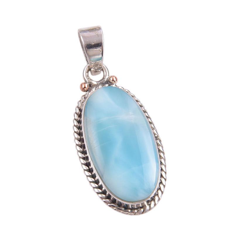 Natural Republic Larimar Gemstone Handmade 925 Solid Silver Pendant 1.50" C9e81