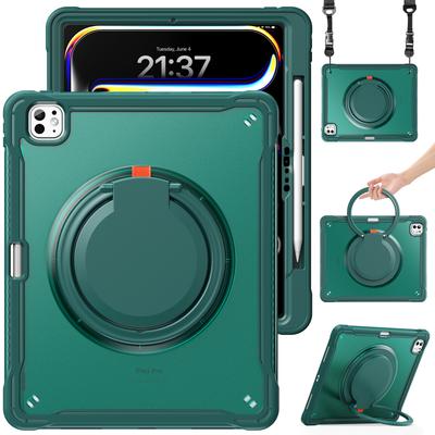 For iPad Pro 13 (2024) Case Rotary Kickstand PC+TPU+Silicone Cover with Shoulder Strap