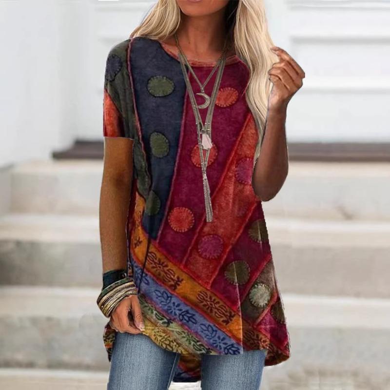 GMXIA Blusas y Camisas Casuales de Moda para Mujer con Cuello Redondo y Manga Corta
