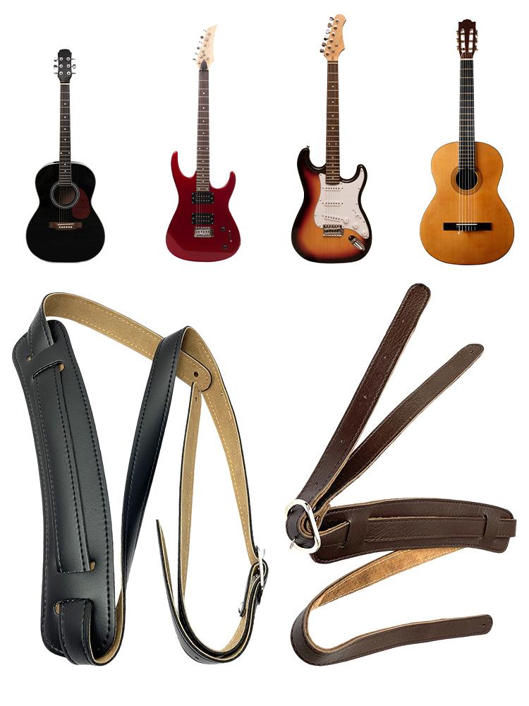 Leather Padded Strap Adjustable Length Folk Guitar Strap with Shoulder Pad Electric Guitar Strap for Acoustic Electric Folk Bass
