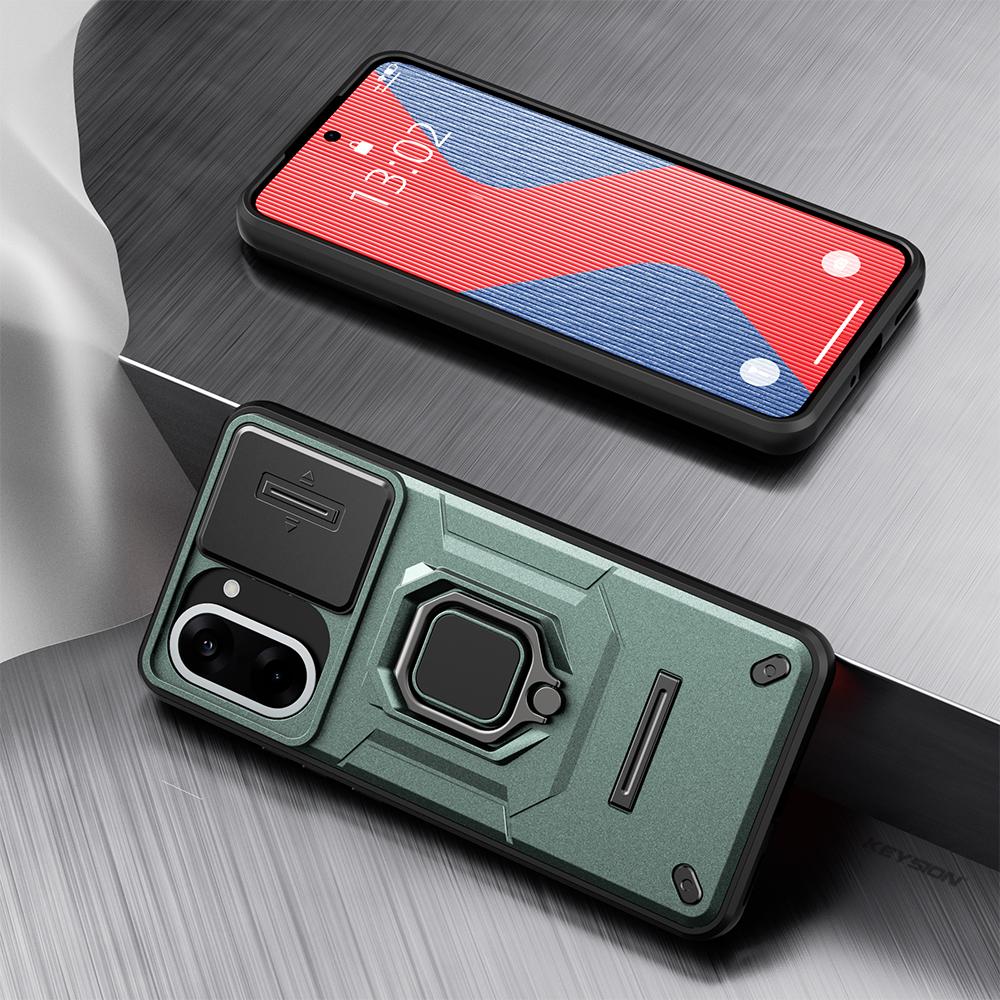 KEYSION Shockproof Case for OnePlus Nord CE5 5G Slide Camera Protection Metal Ring Stand Phone Cover for One Plus 1+ Nord CE 5
