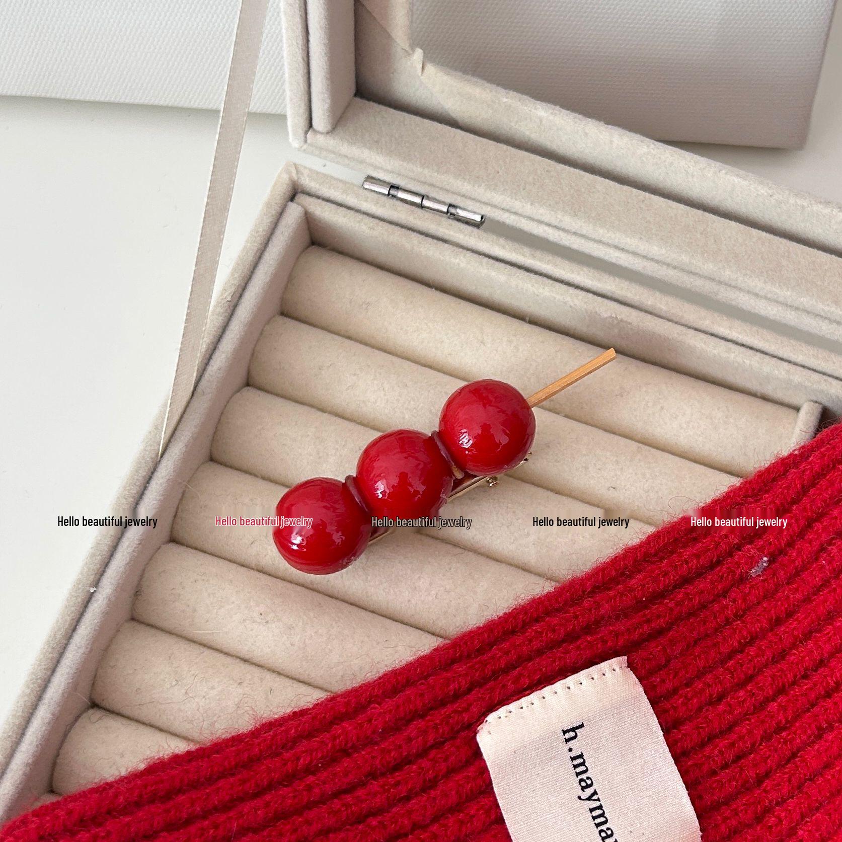 

Очаровательная заколка для волос Танхулу: Веселый осенне-зимний красный боковой аксессуар для женщин и студенток Simulation Tanghulu Hair Clip