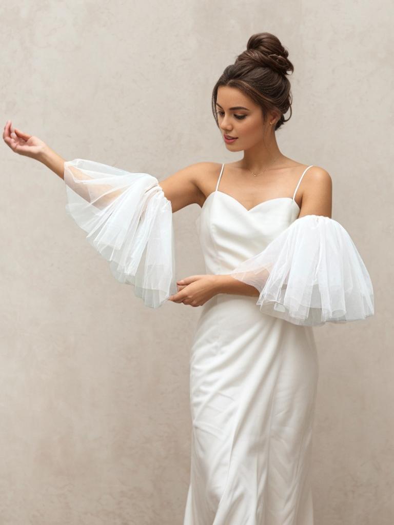 Detachable Tulle Puff Sleeve Arm Warmers – Off-Shoulder Bridal Accessory for Wedding, Photo Shoot & Evening Gown