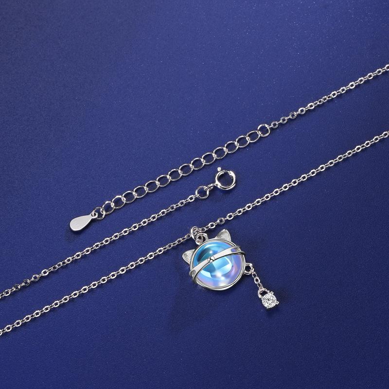 Moonlight Cat Necklace Female Niche Exquisite Temperament Versatile Moonlight Stone High-End Design Pendant Female Quality