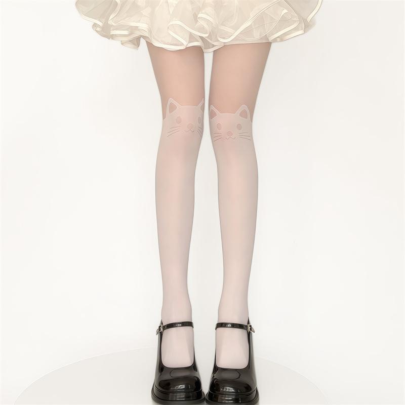 Cute Cartoon Animal Kitten Knee Stockings, Summer Clear Thin Thin Japanese Girl Heart Long Leg Stockings