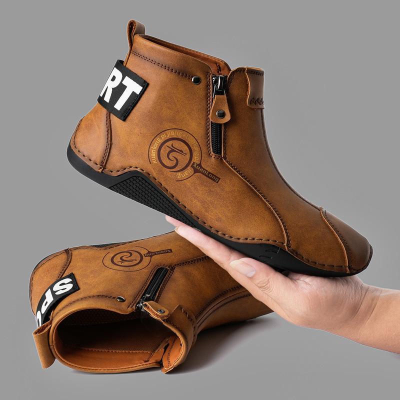New Popular Large-size Men's High-top Martin Boots with Cotton Thermal Zipper Men's Shoes
