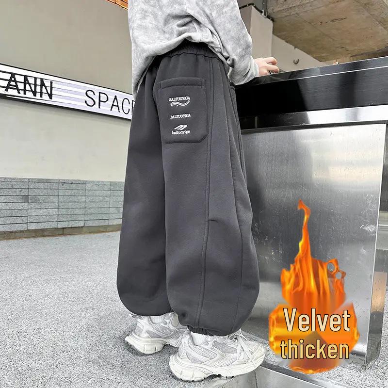 Pantalon de survêtement en velours tendance à jambes larges pour garçons: Style de rue Automne/Hiver 2025 pour les grands enfants