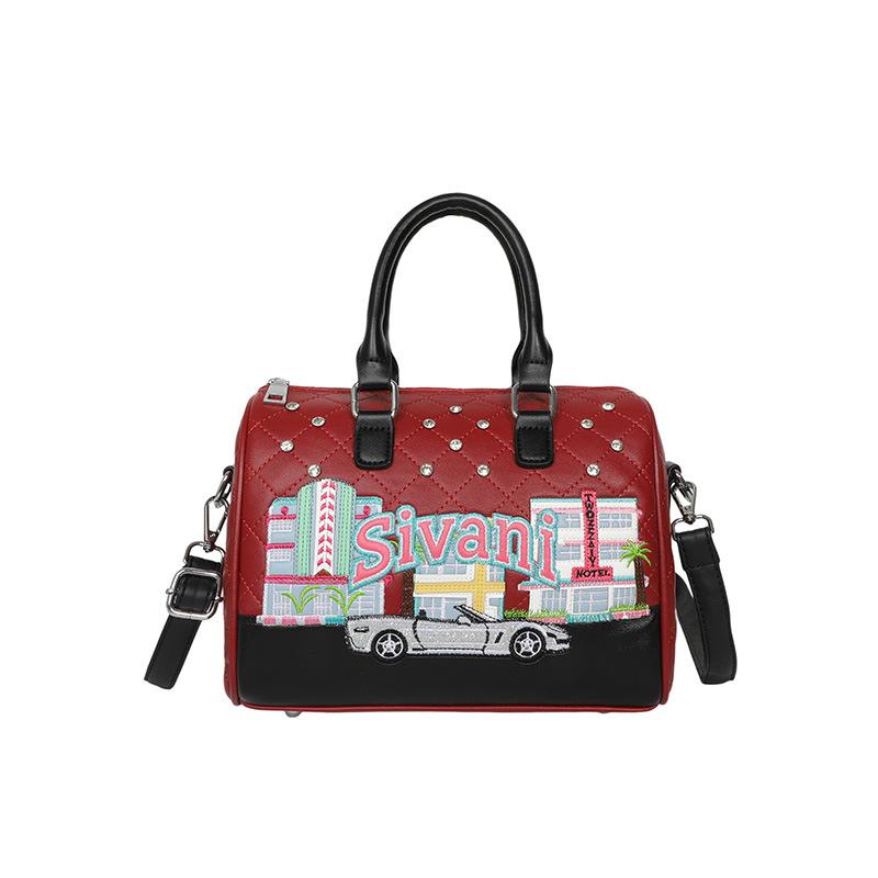 Boston Bag with Embroidery, High-end Single-shoulder Crossbody Bag