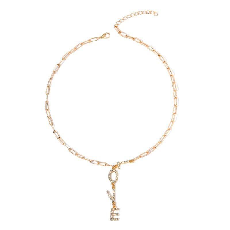 Jewelry Source Letter Diamond Clavicle Chain Niche Design Congenial Gold Necklace Versatile Women