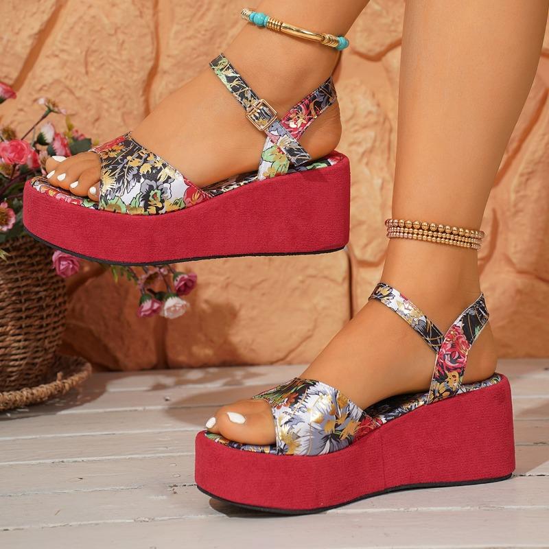 Fashion Women's Platform Wedge Sandals Summer New Round Toe Open Toe Platform Slip Strap Anti-Slip Wear-Resistant High Heels