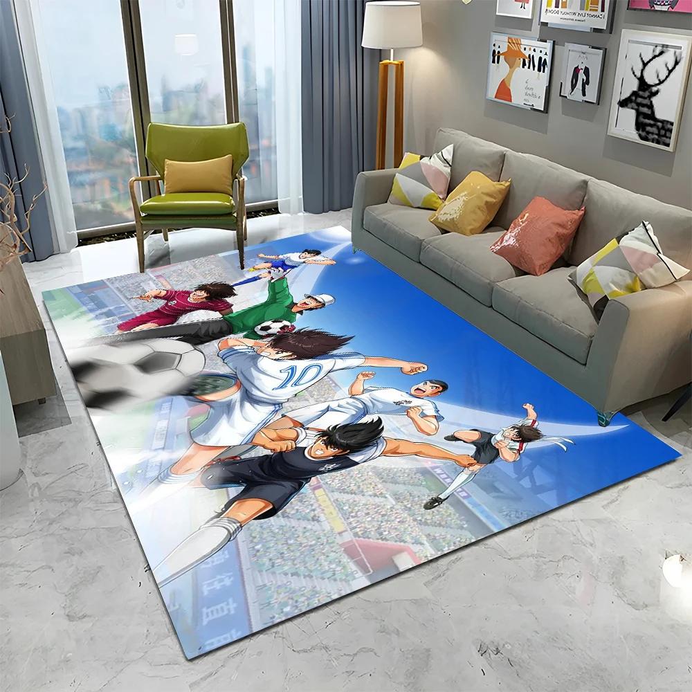 Anime Captain Tsubasa Fußball Cartoon Teppich für Zuhause Wohnzimmer Schlafzimmer Sofa Fußmatte Dekor, Kinder Teppich Rutschfeste Bodenmatte