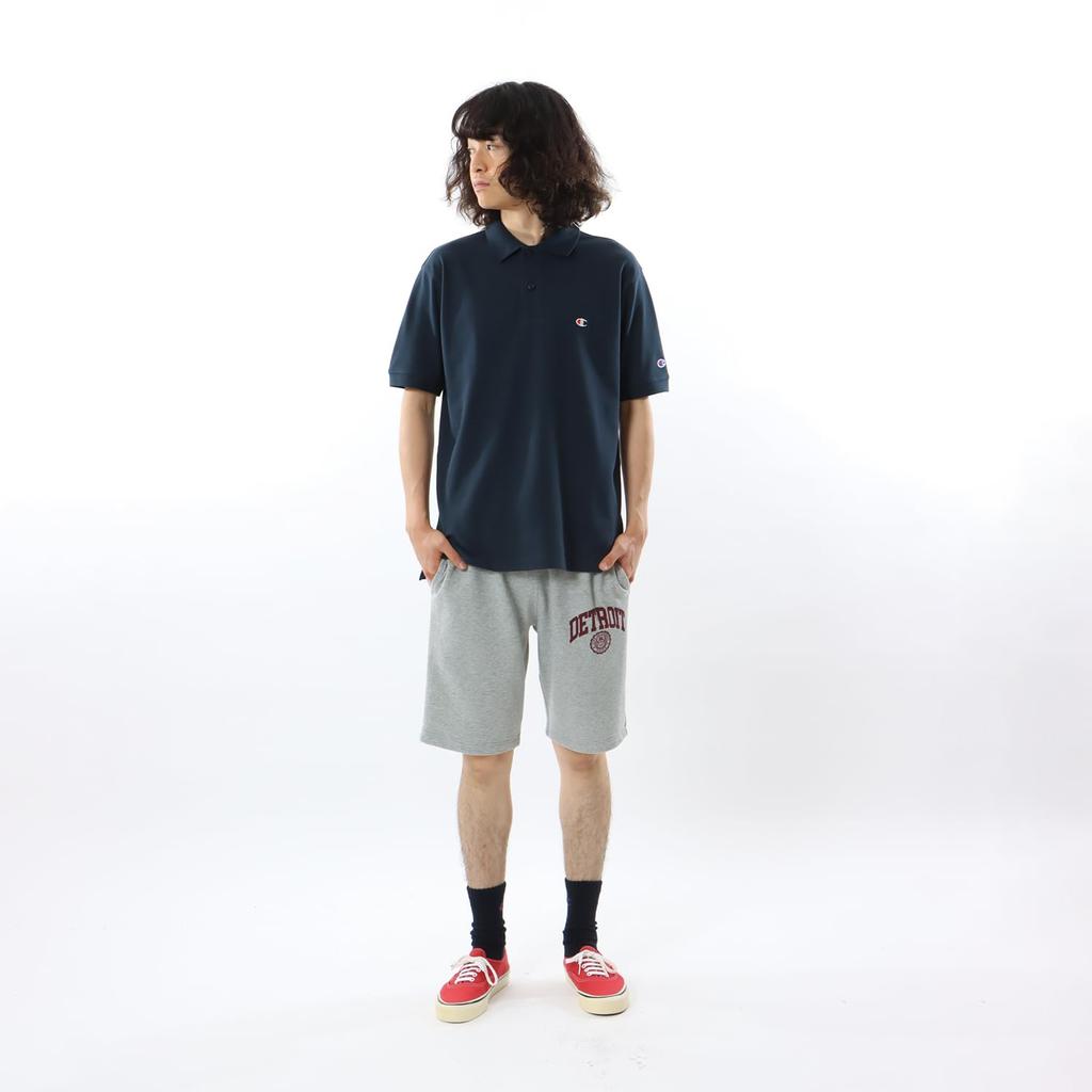 Polo Short One Point Short Sleeve Polo Basic L [Champion] Shirt, Sleeve, 100% Cotton, Embroidery, Logo, Shirt, C3-Z358Z, Men's, Navy,