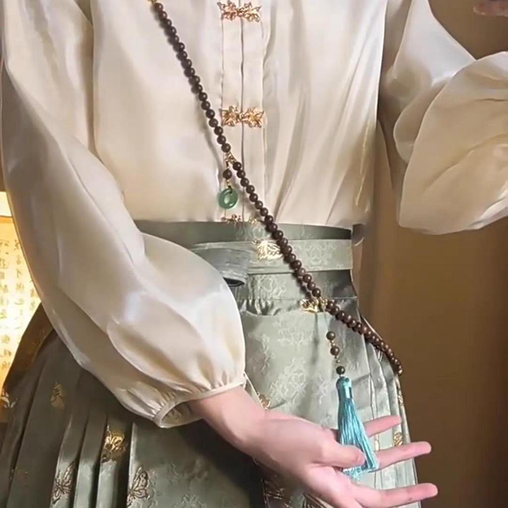 Chinese National Style Cedar Wood Tassel Necklace & Crossbody Chain for Women - Hanfu Qipao Long Sweater Accessory