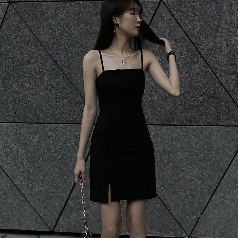 Hepburn Style Vintage Black Camisole Dress – Slim Fit, Slit Design for a Temperate Summer Look