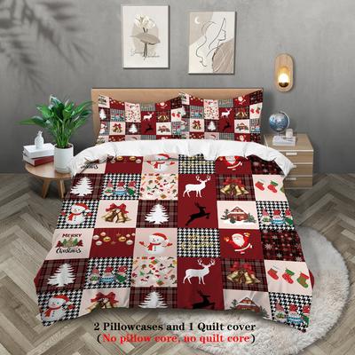 3pcs Merry Christmas Themed Printed Bedding Set, Christmas Trees and Deers Pattern, 1*duvet Cover+2*pillowcase, a Christmas Gift