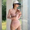 Women's Korean Style Long Sleeve Split Swimsuit - Sporty, Sun Protection, Competitive Swimwear for Surfing & Resort.