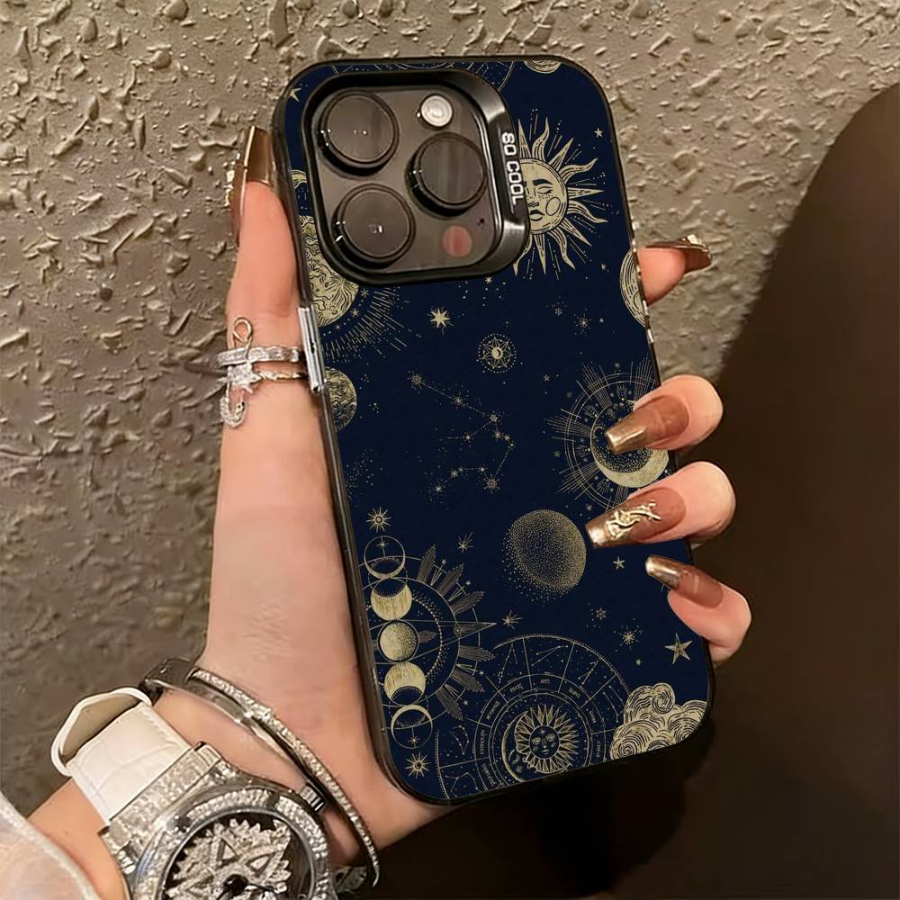 Sun M-moons Stars Signs Phone Case For iPhone 17,16,15,14,13,12,11 Plus,Pro Max,XS,Colorful Silver Black Cover