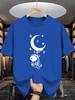 Unisex Crew Neck Tee Astronaut Moon Star Cartoon Graphic Print Soft Cotton Loose Short Sleeve Summer Casual Male Streetwear Tops