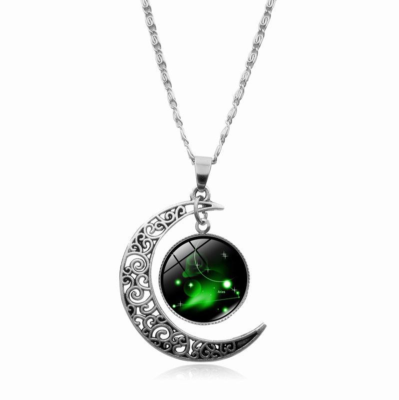 Twelve Zodiac Moonlight Gemstone Necklace Women's Fashion Accessory Collarbone Chain Birthday Gift