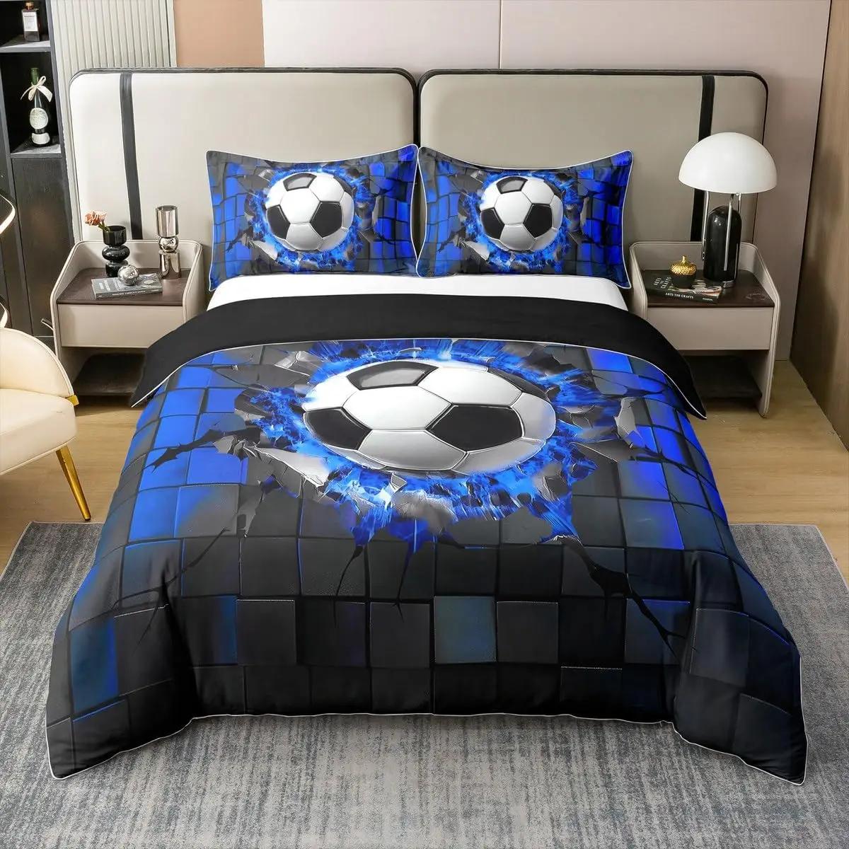 

Colorful Football Single Duvet Cover Set, Sport Theme cartoon Football Bedding Set with Pillowcases 75*50cm, Gift for Boys Girls 70x133cm-2pcs