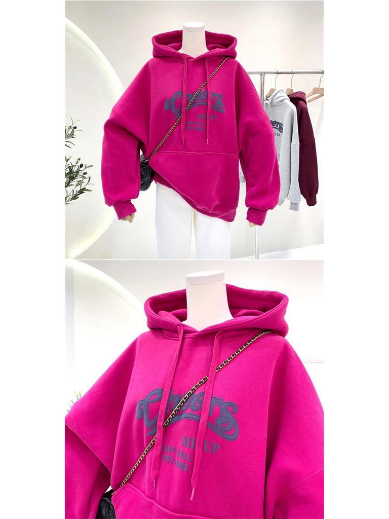 Women's Fleece-Lined Hoodie: Ulzzang Loose-Fit, Korean Style, Autumn/Winter 2025 Trend.