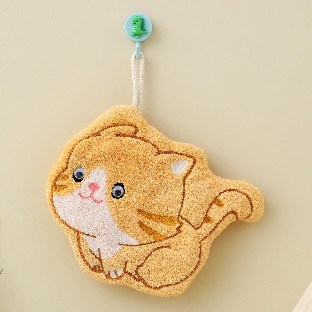 Cute cartoon running kitten hand towel hanging children's handkerchief thickened coral fleece kitchen bathroom hanging