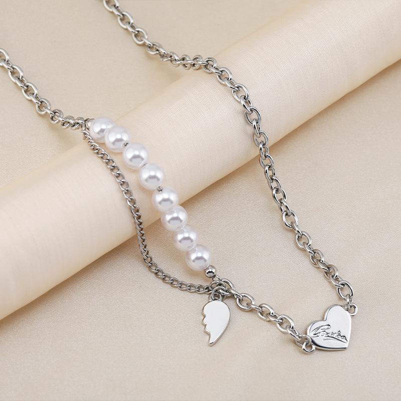 

Chic Pearl Heart Titanium Steel Tassel Necklace For Fashionable Women And Men