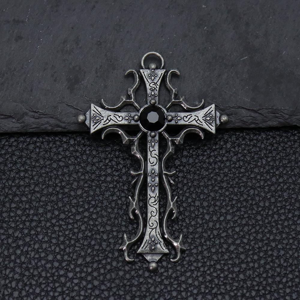 Retro Punk Cross Pendant Necklace – European & American Style, Hollow Inlay Design, Key Personality Sweater Chain Accessory.