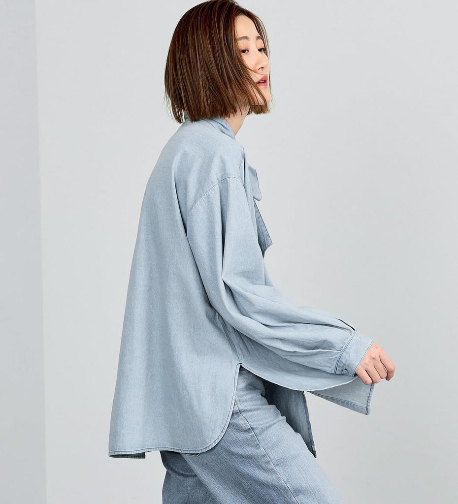 Something ST219 Bowtie Denim Light Blue Women's Blouse,