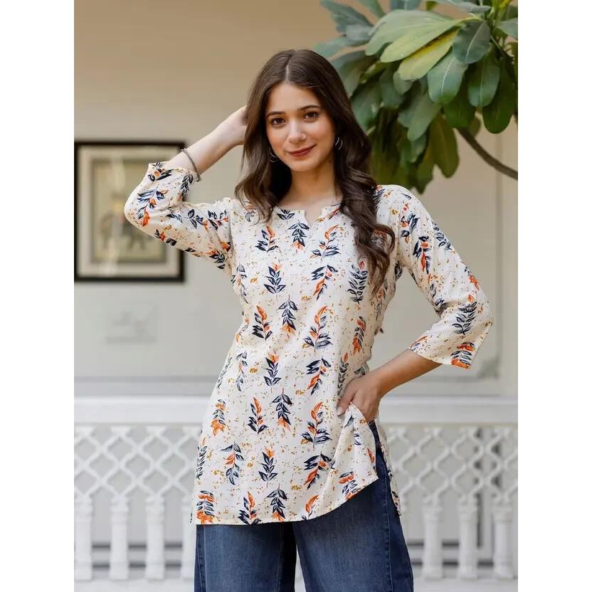 Women Printed Rayon Straight Kurta Top Indian Pakistani Party Wear Top Tunic SC-2145