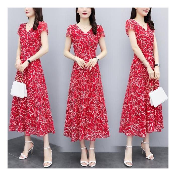 Women's Summer Floral Print Short Sleeve Plus Size Slimming Loose Dress