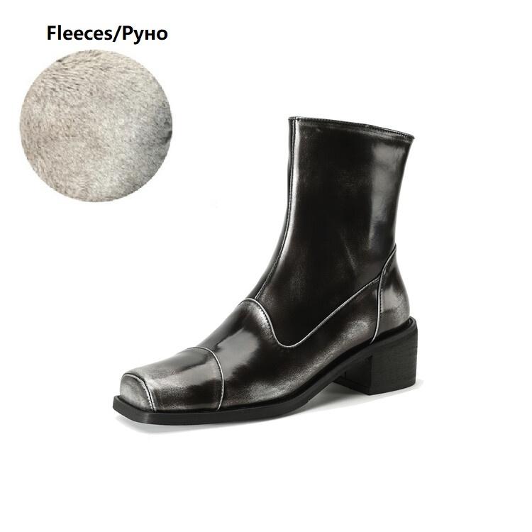Fashion NEW Autumn/Winter Women Boots Square Toe Chunky Heel Boots Split Leather Shoes for Women Short Modern Boots Vintage Boots Women