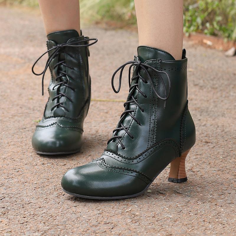 Retro Women's Cosplay Boots Kitten Heels Shoes Burnishing Process Round Toe Short Boots 2024 Autumn Winter Party Footwear