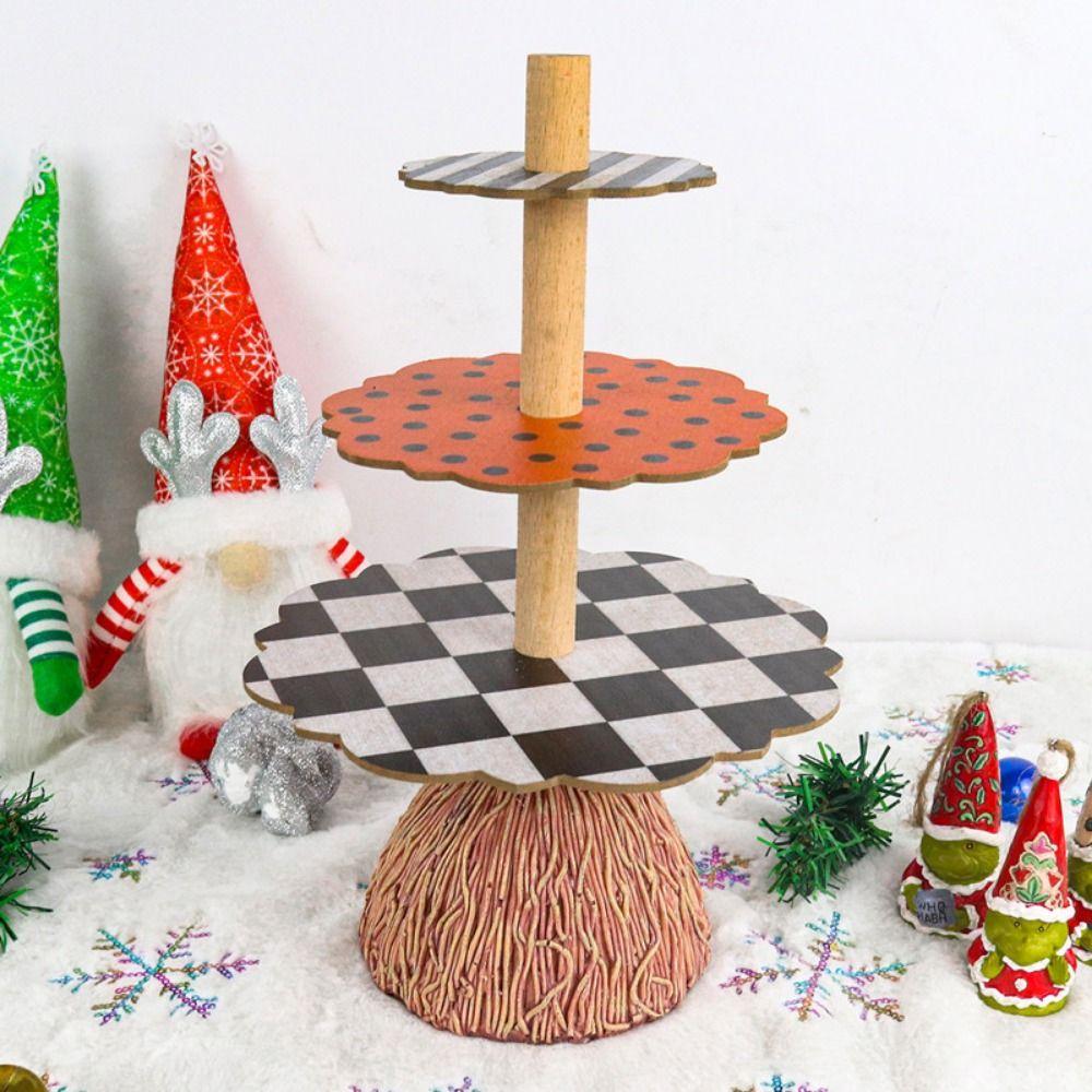 Wooden Table Snack Tray Anti-deformation Witch Broom Table Halloween Wood Cake Stand  Cake Stand
