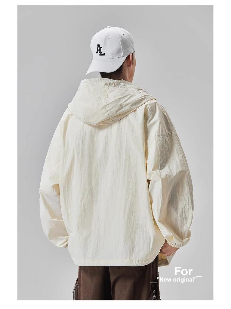 GURBAKS Men's Ice Silk UV Protection Hooded Jacket - Lightweight, Breathable, Summer Sun Protection