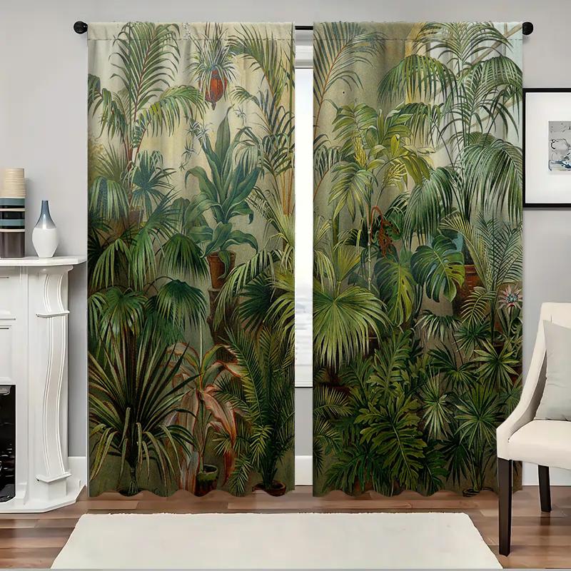 

2 шт. Домашние шторы с тропическими листьями, с пейзажным фоном и кулиской, для кухни, кофейни, гостиной, балкона 75x166cm