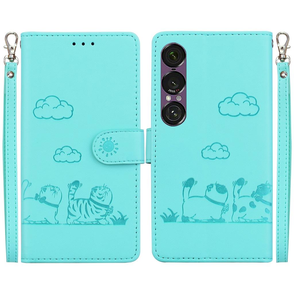 For Sony Xperia 1 VII Case RFID Blocking Kitten Pattern TPU+PU Leather Phone Cover with Wrist Strap