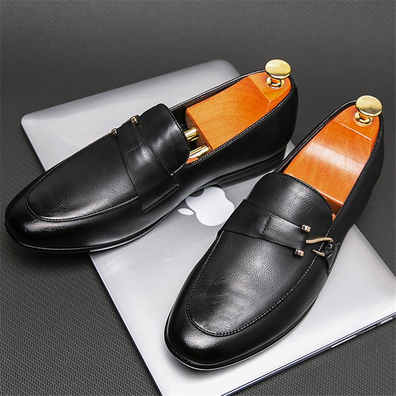 New Gentleman Black Brown Slip On Leather Shoes For Men Monk Strap Loafers Wedding Dress Prom Formal Footwear Zapatos Hombre