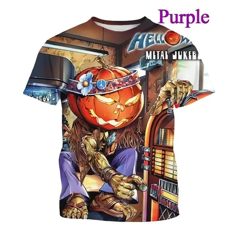 T-shirt da Uomo Stampata 3D Heavy Metal Rock Hip Hop per Halloween, Sportiva, Asciugatura Rapida, Traspirante, Collo Tondo, Manica Corta, Stile Street
