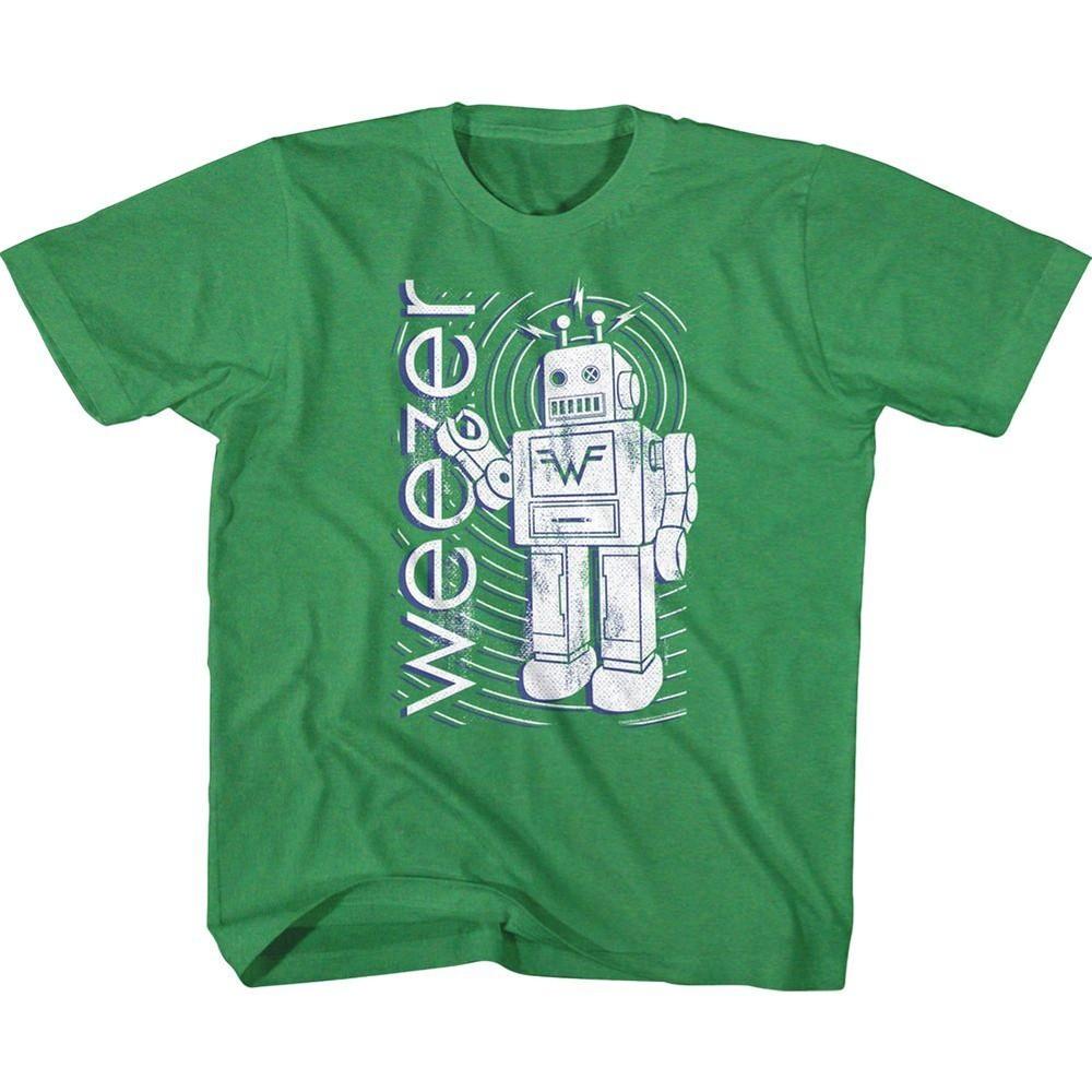 Kids Weezer Robot Vintage Green Alternative Rock Music Band Shirt