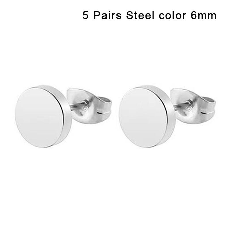 

5Pairs Stainless Steel Stud Earrings For Men Women Simple Round Black Punk Ear Studs Jewelry Gift Accessories
