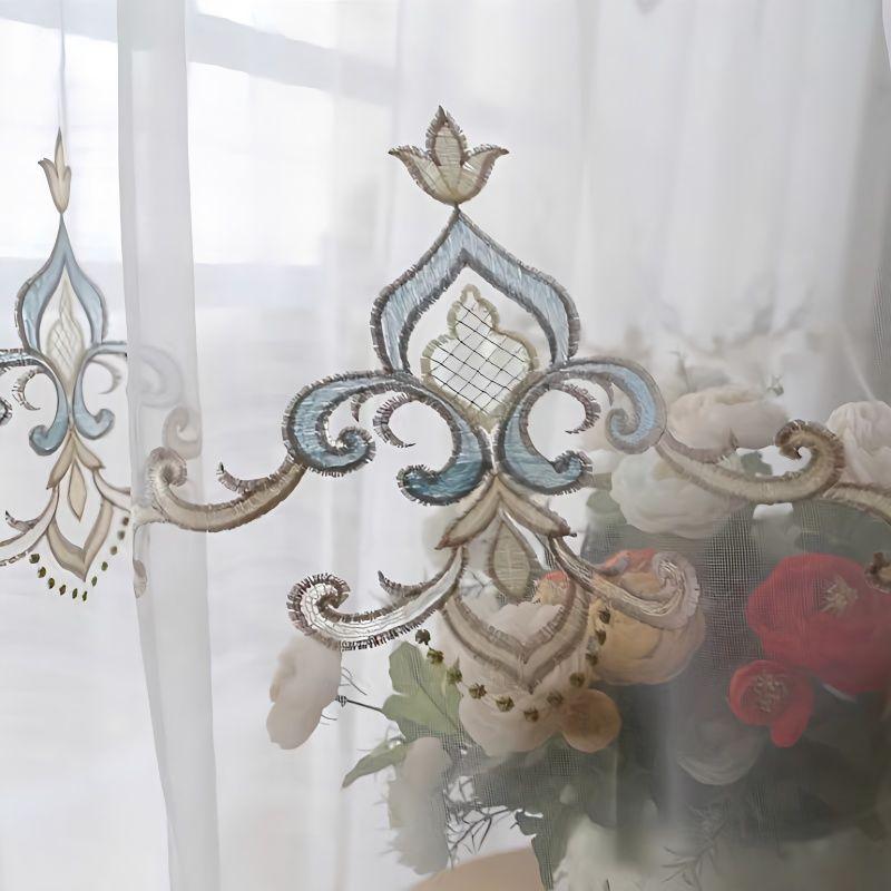 3D Embroidered Floral Tulle | Luxurious European Design | Grommet Tops, Beaded Ropes and Lace Valances | Bedrooms and Living Rooms