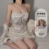 Women's Plus Size Velvet Thick Padded Backless Sleep Dress with Robe Lounge Set