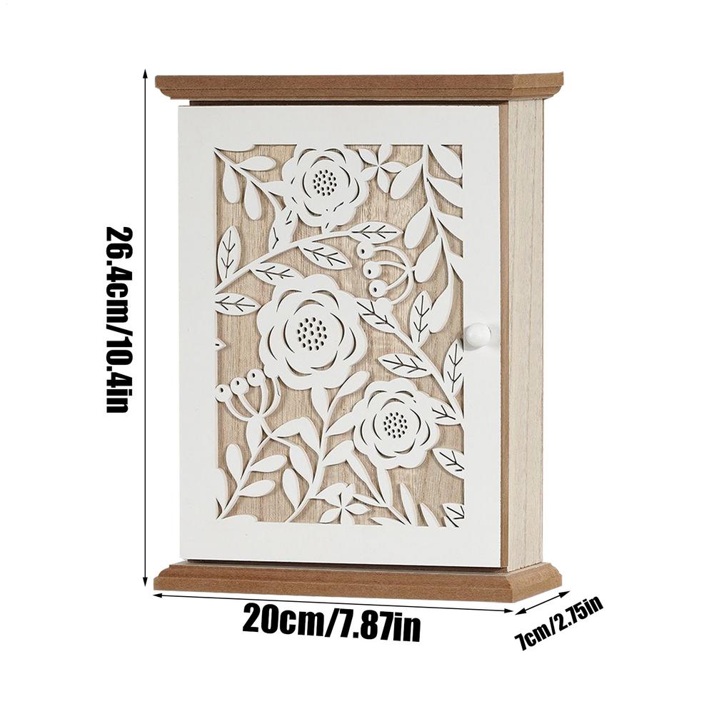 

Key Storage Lock Box Vintage Carving With 6 Hooks Wooden Key Ring Holder Lock Box Wall Mount For Home Office Hallway Living Room