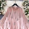 European & American Heavy Rhinestone Lantern Sleeve Satin Top - Women's Autumn Loose Waist Top