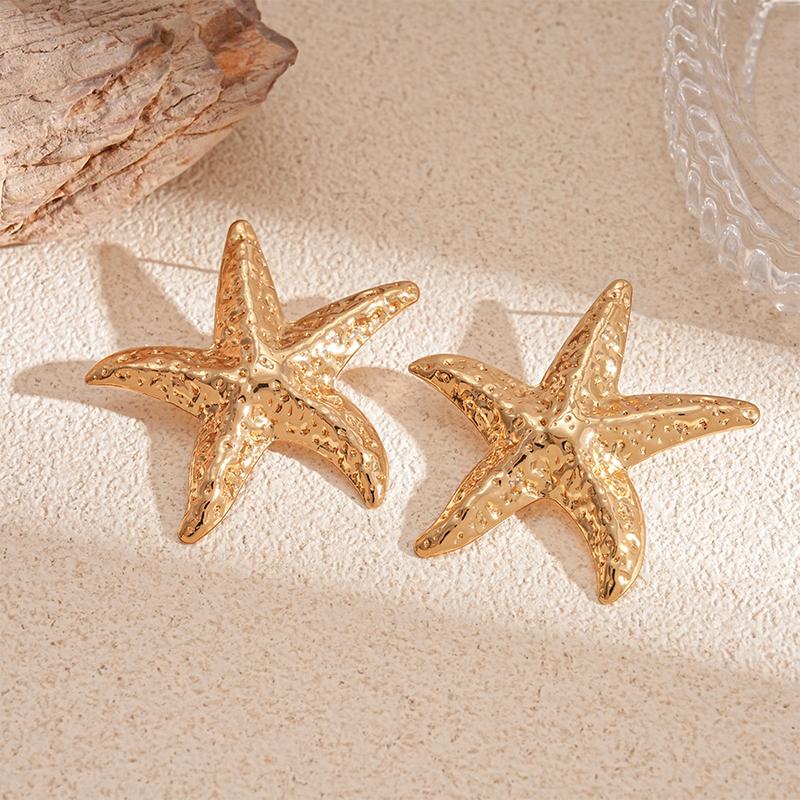 Vintage Gold Color Flower Starfish Geometric Stud Earrings for Women Exquisite Irregular Metal Leaf Earrings Aesthetic Zircon