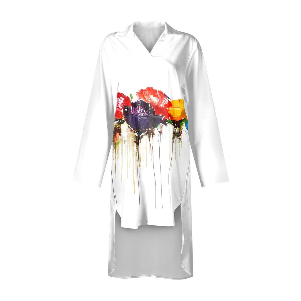 Women Summer Bohemian Dress Casual Print Shirt Dress For Women Fashion Long Sleeve Beach Hawaiian Cover Ups Dresses Clubwear Button Down