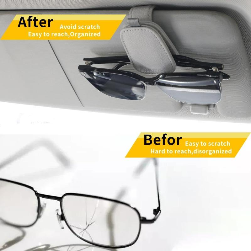 2 Packs Sunglasses Holders for Car Visor Magnetic Leather Sunglasses Holder and Ticket Card Clip Car Visor Accessories